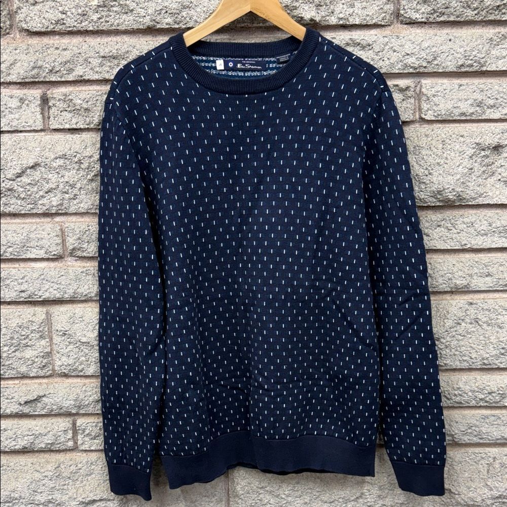 Ben Sherman Dark Blue Crewneck Sweater with White Dots